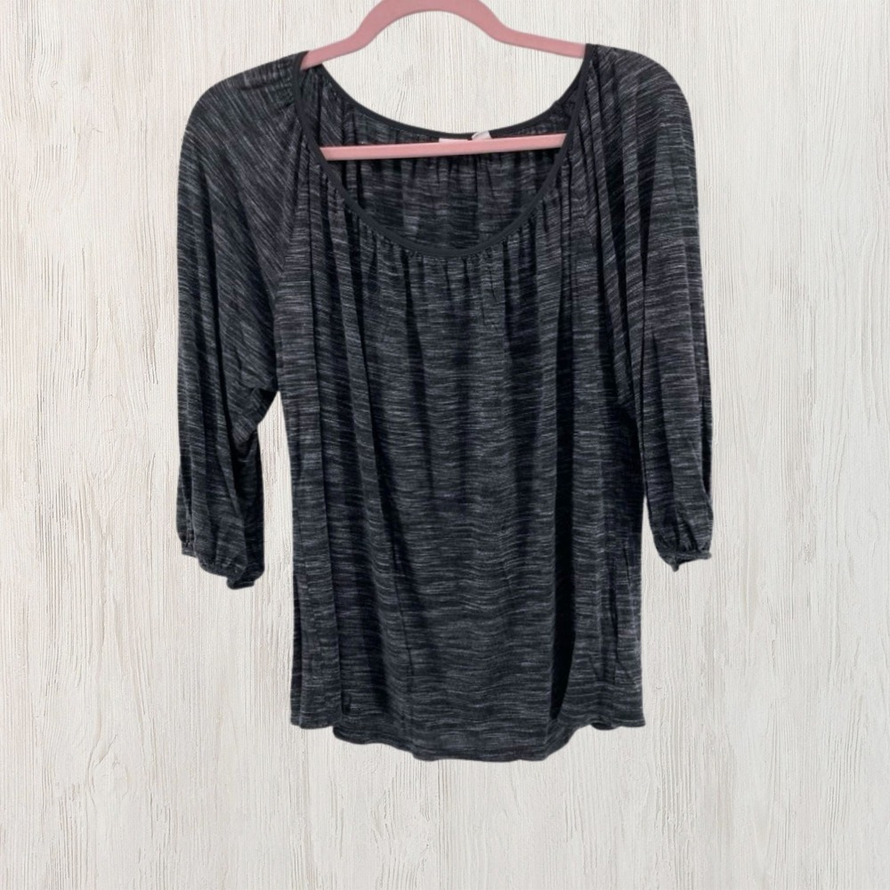 GAP Womens Space Dye Scoop Neck Top‎ Gray 3/4 Sleeve Rayon Blouse Size M